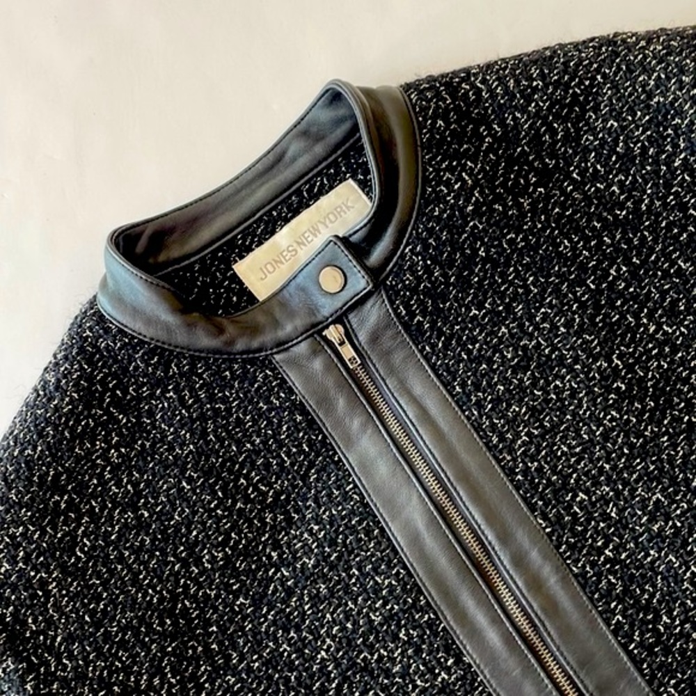 Jones NY Leather Tweed Moto Jacket